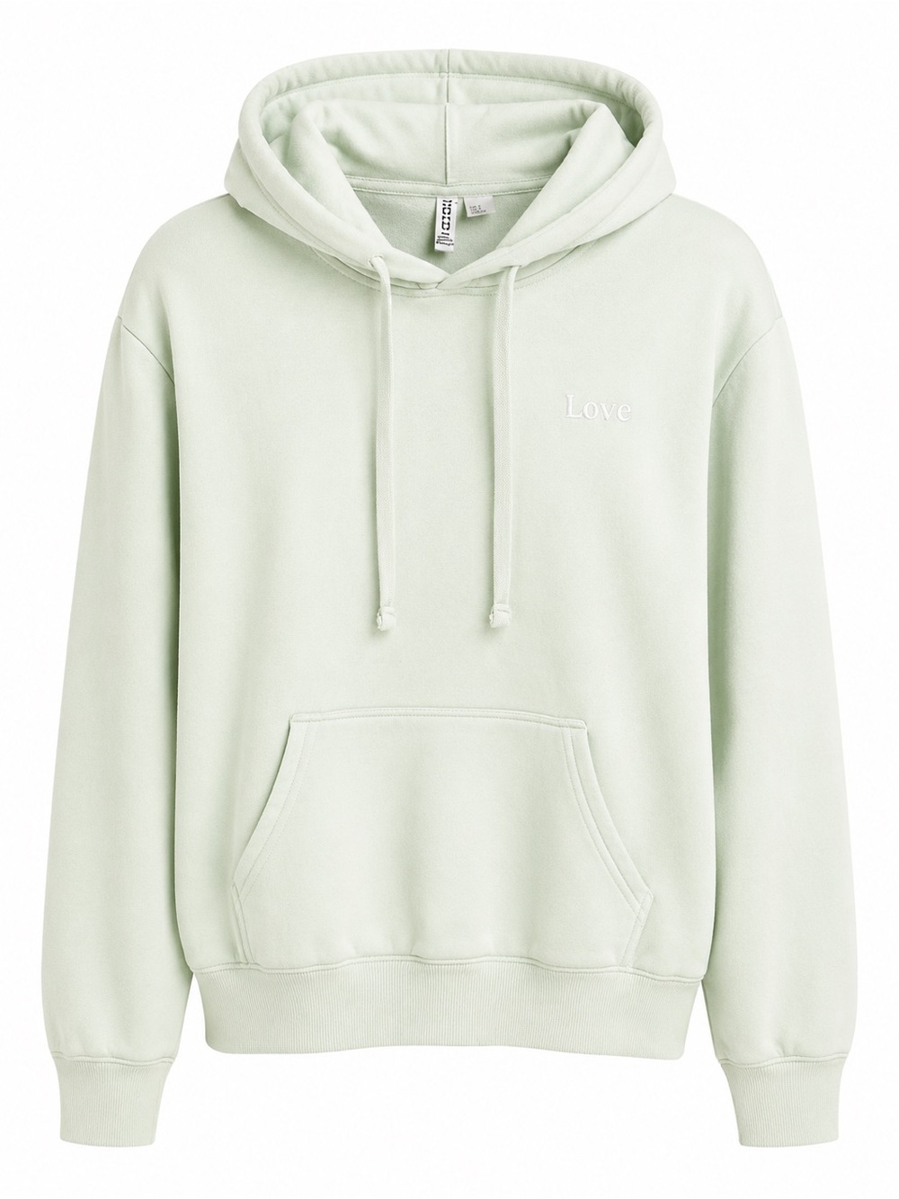H&M Mint Sage Green Love Embroidered Fleece Hoodie M